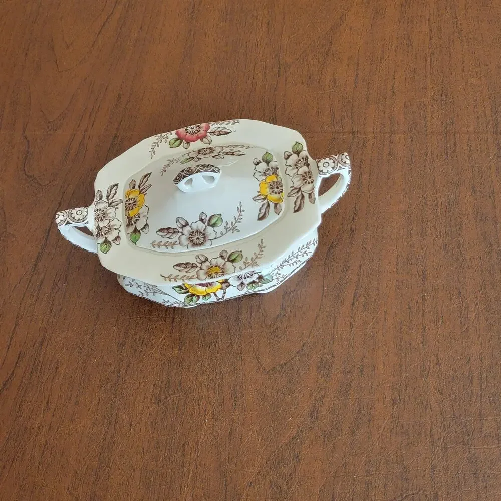 Vintage Alfred Meakin Medway Sugar Dish Bowl With Lid Floral England
